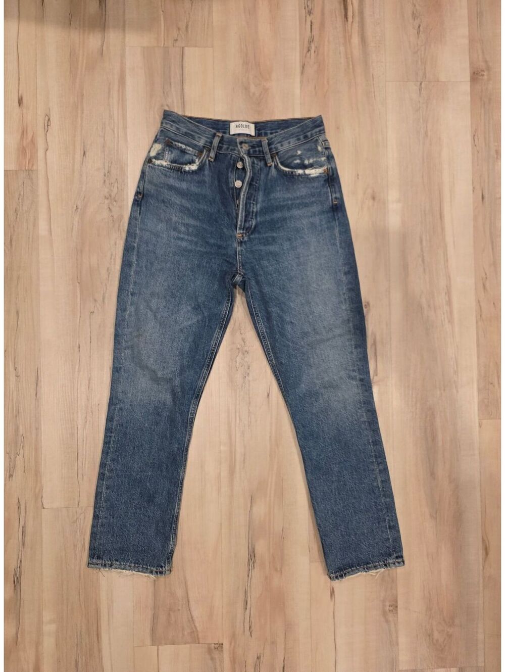AGOLDE High-Rise Distressed Blue Denim Jeans Size 25